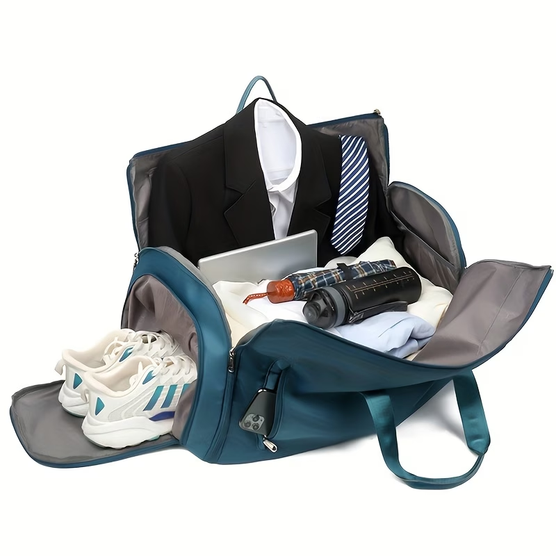 Fold 60 packed open with suit, shoes and travel essentials